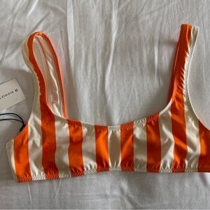 NWT Solid & Striped Bikini Elle Top Orange White Striped Large